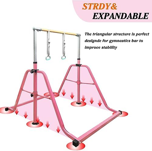 Foldable & Moveable Gymnastics Horizontal Bar with Rings 3 to 5 Adjustable Height Expandable Junior Kip Bar for Home Indoor Gym Equipment for Kids