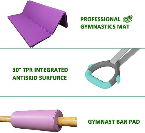 Foldable & Moveable Gymnastics Horizontal Bar with Rings 3 to 5 Adjustable Height Expandable Junior Kip Bar for Home Indoor Gym Equipment for Kids