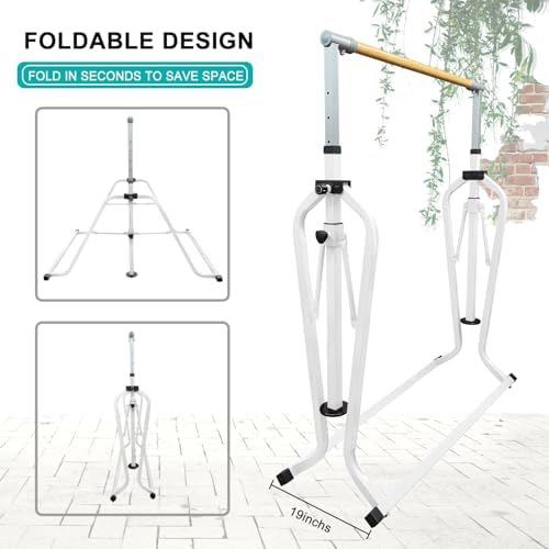 Foldable & Moveable Gymnastics Horizontal Bar with Rings 3 to 5 Adjustable Height Expandable Junior Kip Bar for Home Indoor Gym Equipment for Kids