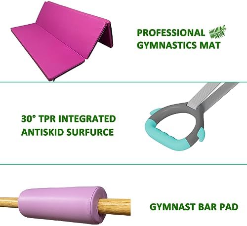 Foldable & Moveable Gymnastics Horizontal Bar with Rings 3 to 5 Adjustable Height Expandable Junior Kip Bar for Home Indoor Gym Equipment for Kids