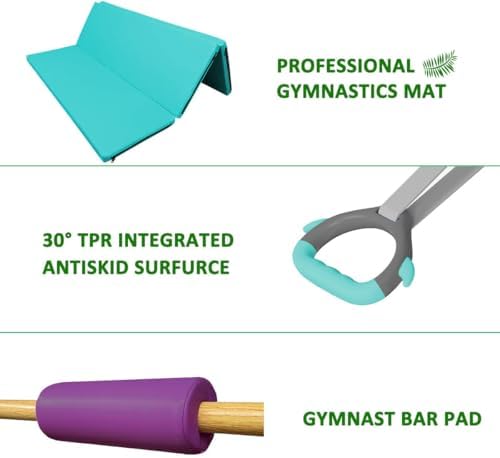 Foldable & Moveable Gymnastics Horizontal Bar with Rings 3 to 5 Adjustable Height Expandable Junior Kip Bar for Home Indoor Gym Equipment for Kids