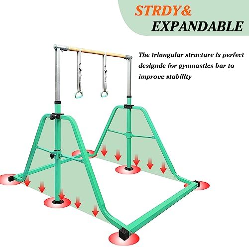 Foldable & Moveable Gymnastics Horizontal Bar with Rings 3 to 5 Adjustable Height Expandable Junior Kip Bar for Home Indoor Gym Equipment for Kids
