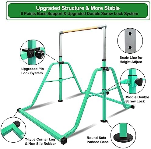 Foldable & Moveable Gymnastics Horizontal Bar with Rings 3 to 5 Adjustable Height Expandable Junior Kip Bar for Home Indoor Gym Equipment for Kids