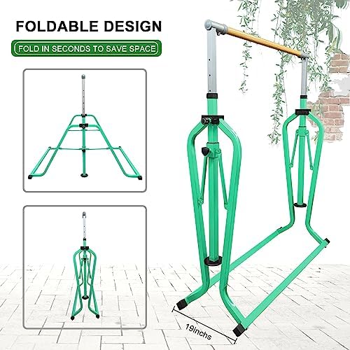 Foldable & Moveable Gymnastics Horizontal Bar with Rings 3 to 5 Adjustable Height Expandable Junior Kip Bar for Home Indoor Gym Equipment for Kids