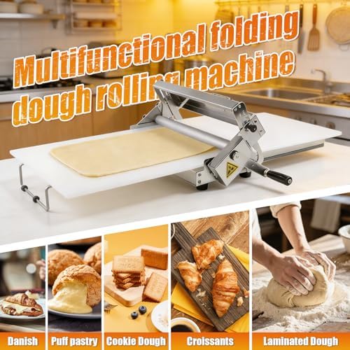 Folding Dough Sheeter  15 5  Folding Dough Rolling Machine Manual Dough Sheeter Stainless Steel Dough Machine With 55 Adjustable Thicknesses  Commercial Grade Capacity  1 Rolling Surface