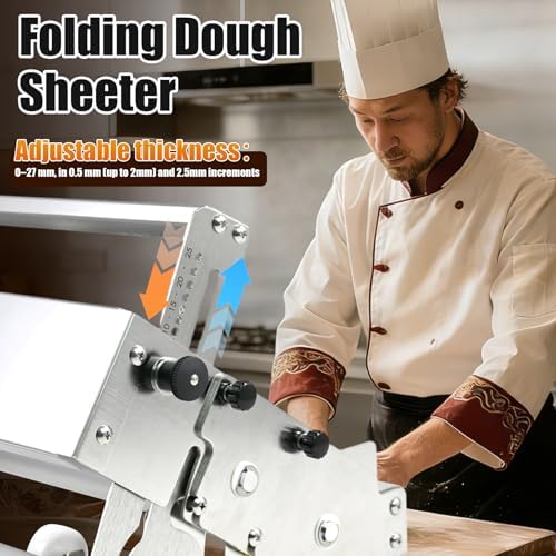 Folding Dough Sheeter  15 5  Folding Dough Rolling Machine Manual Dough Sheeter Stainless Steel Dough Machine With 55 Adjustable Thicknesses  Commercial Grade Capacity  1 Rolling Surface