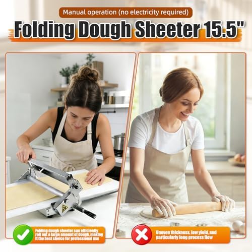 Folding Dough Sheeter  15 5  Folding Dough Rolling Machine Manual Dough Sheeter Stainless Steel Dough Machine With 55 Adjustable Thicknesses  Commercial Grade Capacity  1 Rolling Surface