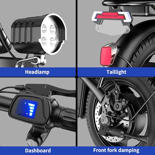 Folding Electric Bike for Adults  400W  Peak 500W  Motor 23MPH Max Speed Foldable Electric Bicycles 14 Ebike  48V12AH Battery 35 Miles PAS Range Mini E Bikes for Adults and Teens