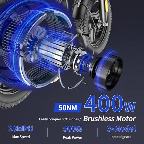 Folding Electric Bike for Adults  400W  Peak 500W  Motor 23MPH Max Speed Foldable Electric Bicycles 14 Ebike  48V12AH Battery 35 Miles PAS Range Mini E Bikes for Adults and Teens