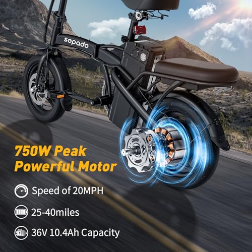 Folding Electric Bike for Adults 750W Peak Motor 20mph Speed 36V Removeable Battery 40miles PAS Range 14 inch Compact Foldable Electric Bike Folding ebike Adults for Riding Commuting