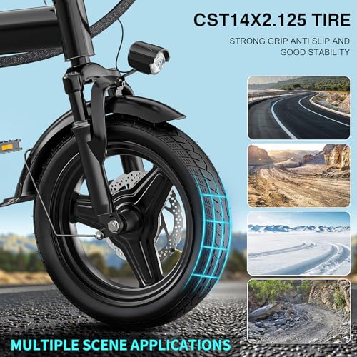 Folding Electric Bike for Adults and Teens, 560W Motor 24MPH Compact Commuter Ebike, 32 Miles Range, 48V 10Ah Battery, 3-Level Pedal Assist, 14" Foldable Mini Electric Bicycle, UL 2849 Certified