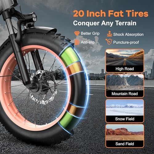 Folding Electric Bike for Adults with Peak 1000W Motor  48V 20AH Battery up to 30MPH 80 Miles  20 Fat Tire All Terrain Ebike  Front Suspension 7 Speed Commuter E Bike  Step Thru  UL Certified
