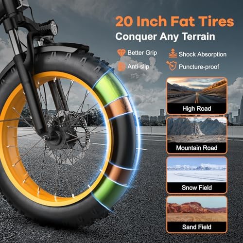 Folding Electric Bike for Adults with Peak 1000W Motor  48V 20AH Battery up to 30MPH 80 Miles  20 Fat Tire All Terrain Ebike  Front Suspension 7 Speed Commuter E Bike  Step Thru  UL Certified