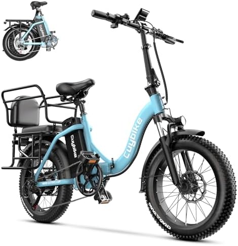 Folding Electric Bike for Adults with Peak 1000W Motor  48V 20AH Battery up to 30MPH 80 Miles  20 Fat Tire All Terrain Ebike  Front Suspension 7 Speed Commuter E Bike  Step Thru  UL Certified
