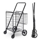 Folding Shopping Cart Utility Cart with Double Basket and Swivel Wheels 