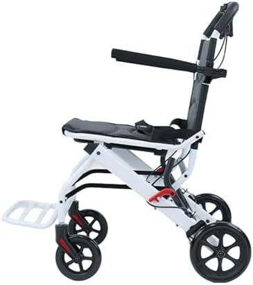 Folding Wheelchair Portable Transit Chair Lightweight Mobility Aid Wheel Chairs Four Wheel Rollator with Adjustable Safety Strap PU Wheels for Travel Adult Elderly Disable 200 lbs A