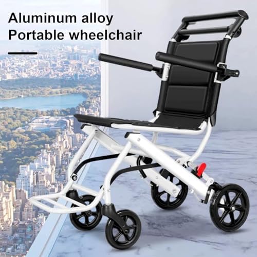 Folding Wheelchair Portable Transit Chair Lightweight Mobility Aid Wheel Chairs Four Wheel Rollator with Adjustable Safety Strap PU Wheels for Travel Adult Elderly Disable 200 lbs A