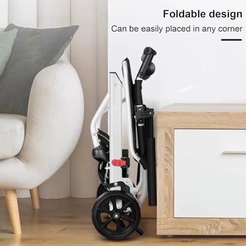 Folding Wheelchair Portable Transit Chair Lightweight Mobility Aid Wheel Chairs Four Wheel Rollator with Adjustable Safety Strap PU Wheels for Travel Adult Elderly Disable 200 lbs A