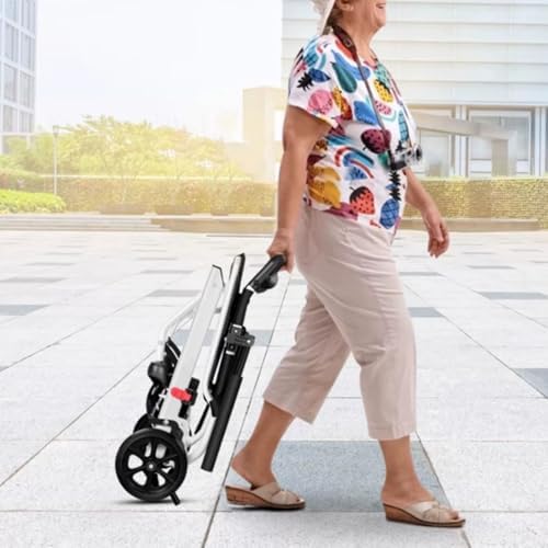 Folding Wheelchair Portable Transit Chair Lightweight Mobility Aid Wheel Chairs Four Wheel Rollator with Adjustable Safety Strap PU Wheels for Travel Adult Elderly Disable 200 lbs A