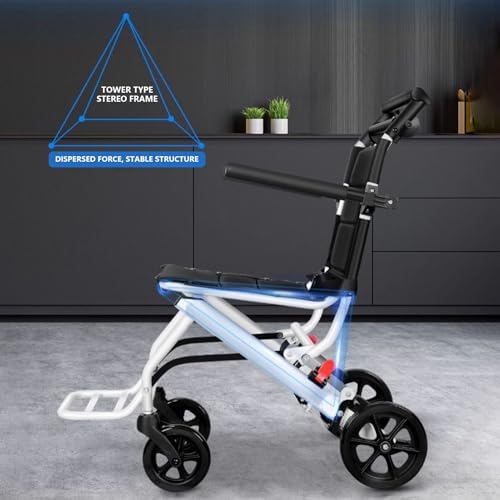 Folding Wheelchair Portable Transit Chair Lightweight Mobility Aid Wheel Chairs Four Wheel Rollator with Adjustable Safety Strap PU Wheels for Travel Adult Elderly Disable 200 lbs A