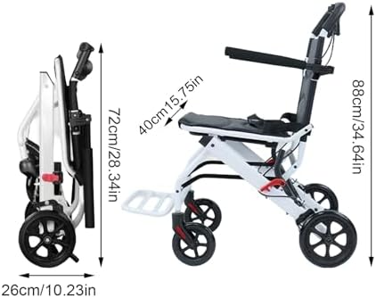 Folding Wheelchair Portable Transit Chair Lightweight Mobility Aid Wheel Chairs Four Wheel Rollator with Adjustable Safety Strap PU Wheels for Travel Adult Elderly Disable 200 lbs A