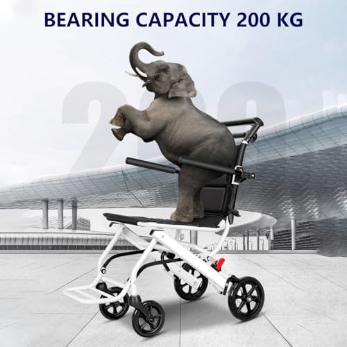 Folding Wheelchair Portable Transit Chair Lightweight Mobility Aid Wheel Chairs Four Wheel Rollator with Adjustable Safety Strap PU Wheels for Travel Adult Elderly Disable 200 lbs A
