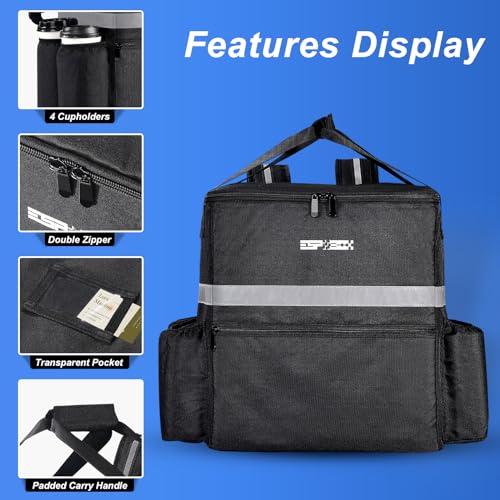 Food Delivery Backpack with 4 Cup Holder  Insulated Pizza Delivery Bag for Delivery Bike  Large Leakproof Delivery Bags for Hot/Cold Food for Uber Eats  Doordash  Postmates Black