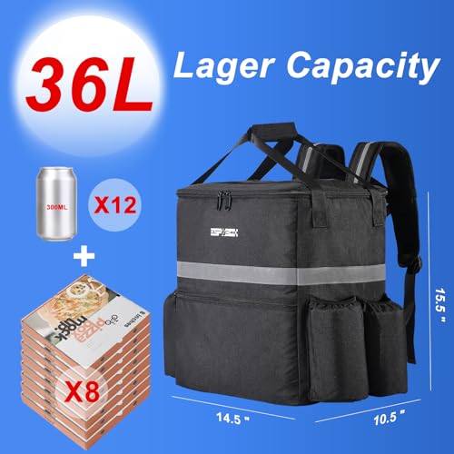 Food Delivery Backpack with 4 Cup Holder  Insulated Pizza Delivery Bag for Delivery Bike  Large Leakproof Delivery Bags for Hot/Cold Food for Uber Eats  Doordash  Postmates Black