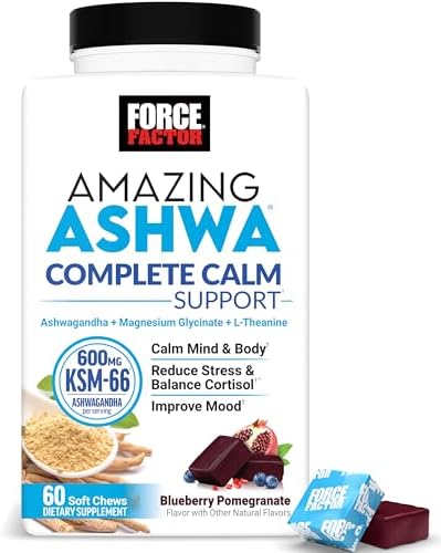 Force Factor Amazing Ashwa Complete Calm Support with KSM 66 Ashwagandha  Like Ashwangandha Gummies to Promote Calm & Relaxation with Magnesium & L Theanine  Blueberry Pomegranate  60 Soft Chews