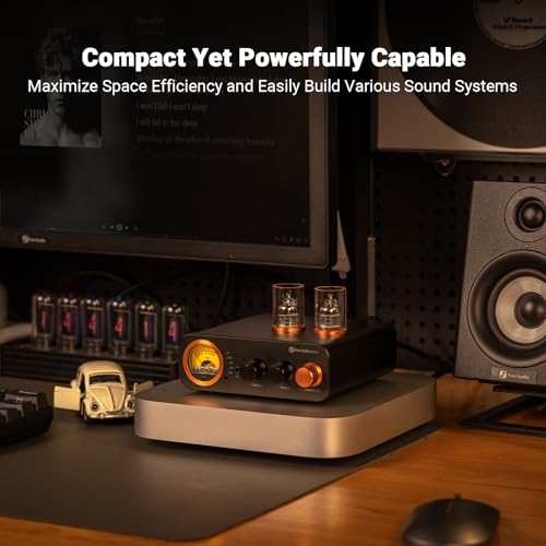 Fosi Audio MC331 Tube Integrated Amplifier with DAC  2 Channel Home Audio Stereo Power Amp for HiFi Bookshelf Speakers/3 5mm Headphones  Vintage VU Meter Preamp with Bluetooth and USB/Opt/Coax/RCA