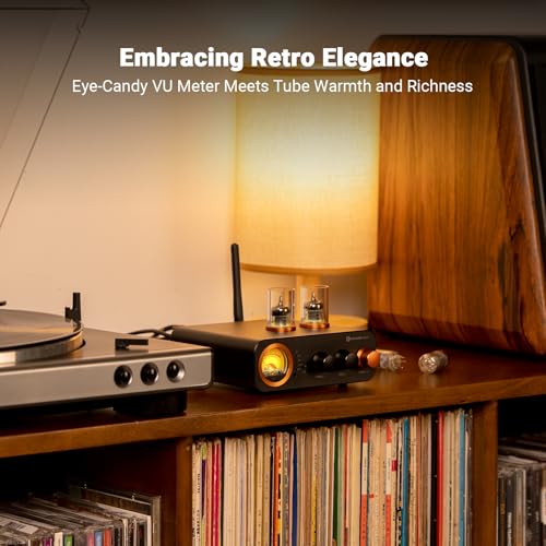 Fosi Audio MC331 Tube Integrated Amplifier with DAC  2 Channel Home Audio Stereo Power Amp for HiFi Bookshelf Speakers/3 5mm Headphones  Vintage VU Meter Preamp with Bluetooth and USB/Opt/Coax/RCA