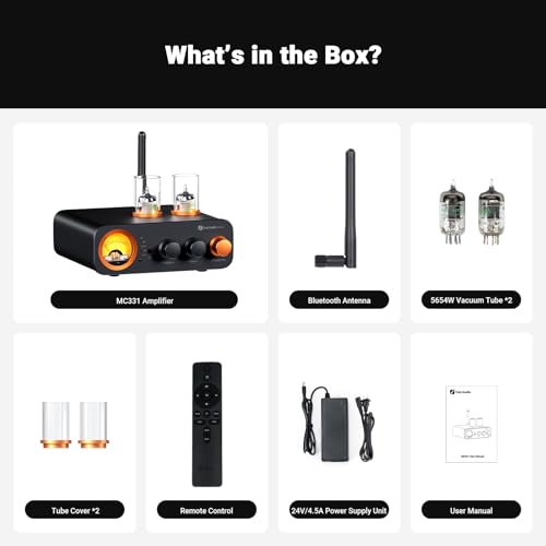Fosi Audio MC331 Tube Integrated Amplifier with DAC  2 Channel Home Audio Stereo Power Amp for HiFi Bookshelf Speakers/3 5mm Headphones  Vintage VU Meter Preamp with Bluetooth and USB/Opt/Coax/RCA