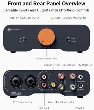 Fosi Audio ZA3 Balanced Stereo Amplifier Home Audio Component Mini 2 Channel Mono Amp TPA3255 for Subwoofer Desktop Home Theater Bookshelf Tower Floorstanding Passive Speakers with 48V Power Supply