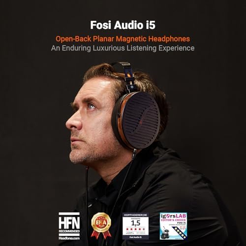 Fosi Audio i5 Open Back Planar Magnetic Headphones with 97mm Ultra Large Diaphragm  CNC Metal & Walnut Wood  Audiophile Wired Studio Headphones for Multi Source Devices