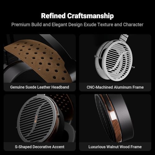 Fosi Audio i5 Open Back Planar Magnetic Headphones with 97mm Ultra Large Diaphragm  CNC Metal & Walnut Wood  Audiophile Wired Studio Headphones for Multi Source Devices