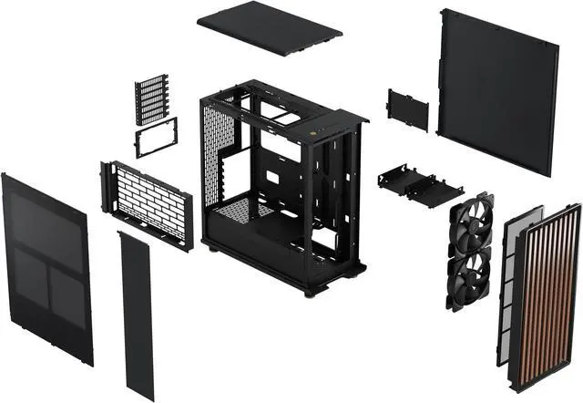 Fractal Design North ATX mATX Mid Tower PC Case   Charcoal Black Chassis with Walnut Front and Mesh Side Panel