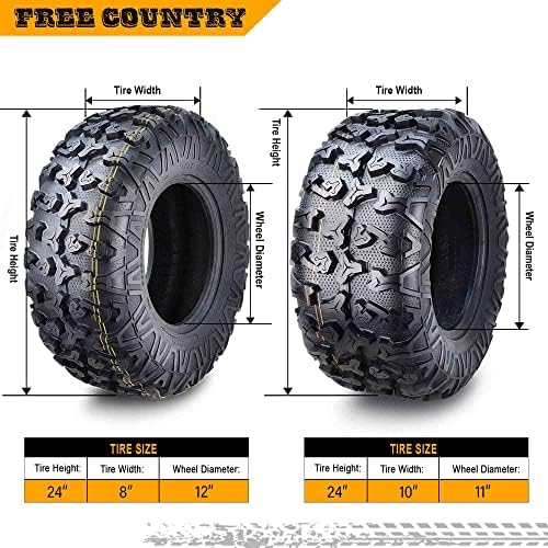 Free Country Set 4 HD 8PR UTV ATV Tires 24x8 12 & 24X10 11 w/Featured Full Side Lugs/Scuff Guard