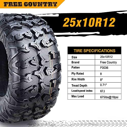 Free Country Set 4 HD 8PR UTV ATV Tires 24x8 12 & 24X10 11 w/Featured Full Side Lugs/Scuff Guard