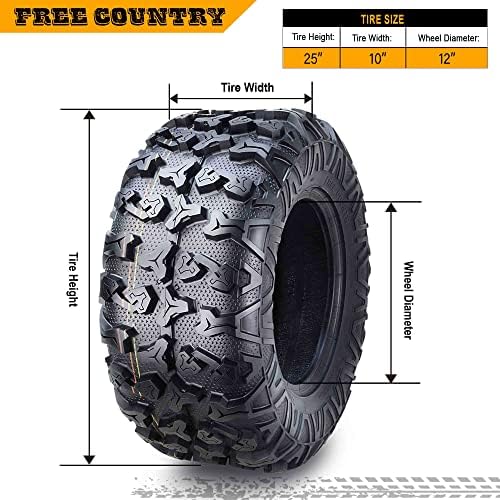 Free Country Set 4 HD 8PR UTV ATV Tires 24x8 12 & 24X10 11 w/Featured Full Side Lugs/Scuff Guard