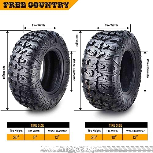 Free Country Set 4 HD 8PR UTV ATV Tires 24x8 12 & 24X10 11 w/Featured Full Side Lugs/Scuff Guard