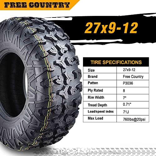 Free Country Set 4 HD 8PR UTV ATV Tires 24x8 12 & 24X10 11 w/Featured Full Side Lugs/Scuff Guard