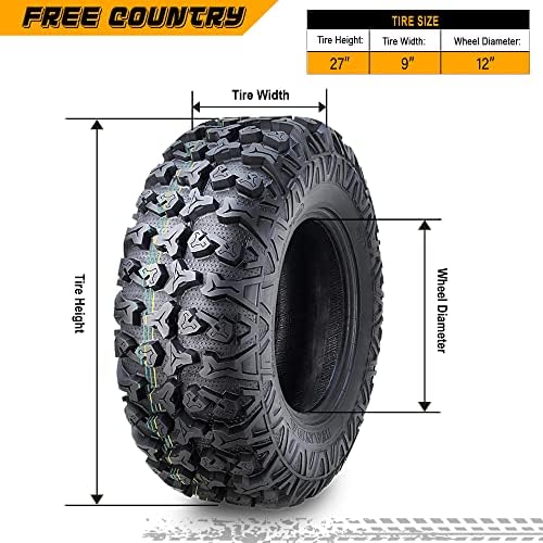 Free Country Set 4 HD 8PR UTV ATV Tires 24x8 12 & 24X10 11 w/Featured Full Side Lugs/Scuff Guard