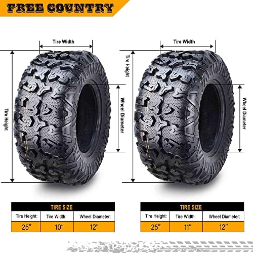 Free Country Set 4 HD 8PR UTV ATV Tires 24x8 12 & 24X10 11 w/Featured Full Side Lugs/Scuff Guard