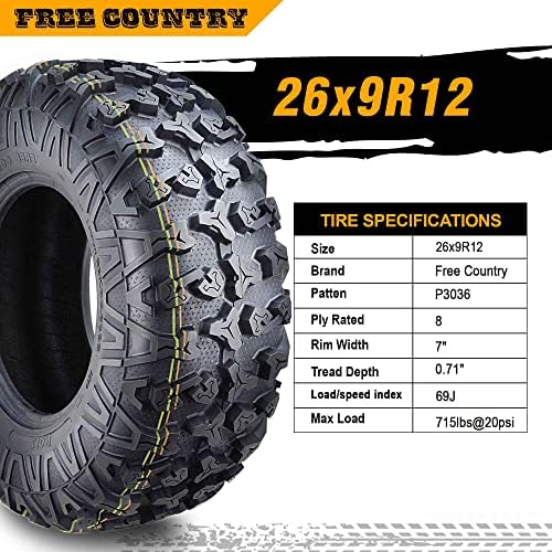 Free Country Set 4 HD 8PR UTV ATV Tires 24x8 12 & 24X10 11 w/Featured Full Side Lugs/Scuff Guard