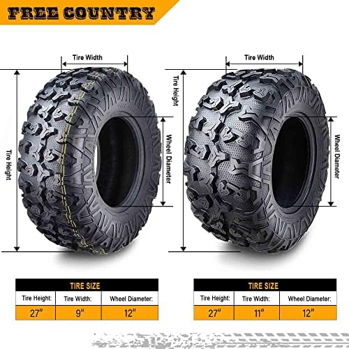 Free Country Set 4 HD 8PR UTV ATV Tires 24x8 12 & 24X10 11 w/Featured Full Side Lugs/Scuff Guard