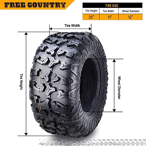 Free Country Set 4 HD 8PR UTV ATV Tires 24x8 12 & 24X10 11 w/Featured Full Side Lugs/Scuff Guard