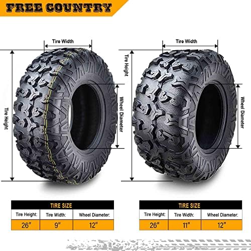 Free Country Set 4 HD 8PR UTV ATV Tires 24x8 12 & 24X10 11 w/Featured Full Side Lugs/Scuff Guard
