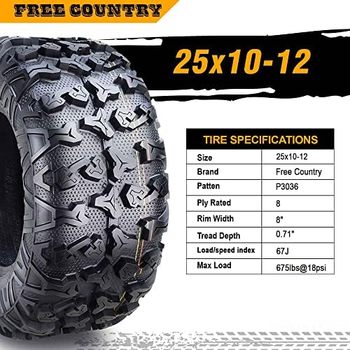 Free Country Set 4 HD 8PR UTV ATV Tires 24x8 12 & 24X10 11 w/Featured Full Side Lugs/Scuff Guard