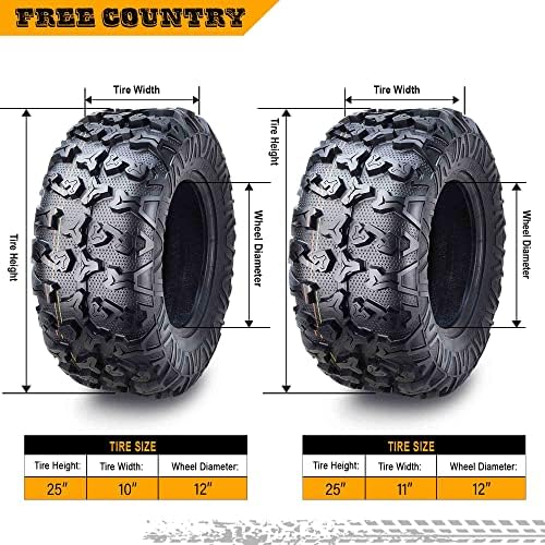 Free Country Set 4 HD 8PR UTV ATV Tires 24x8 12 & 24X10 11 w/Featured Full Side Lugs/Scuff Guard