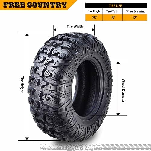 Free Country Set 4 HD 8PR UTV ATV Tires 24x8 12 & 24X10 11 w/Featured Full Side Lugs/Scuff Guard